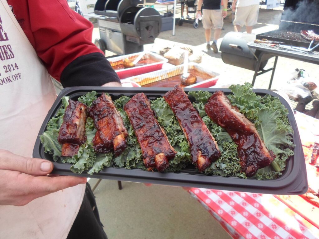 Juicy BBQ ribs with sauce.